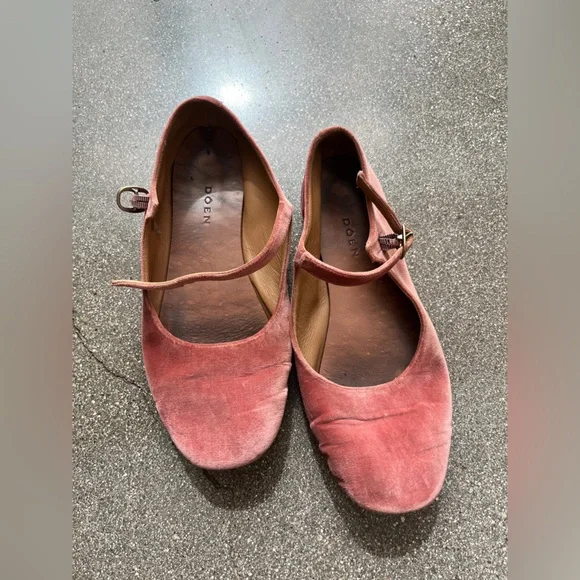 DOEN Pink Velvet Mary Jane Slippers Ballet Flats - Picture 2 of 12